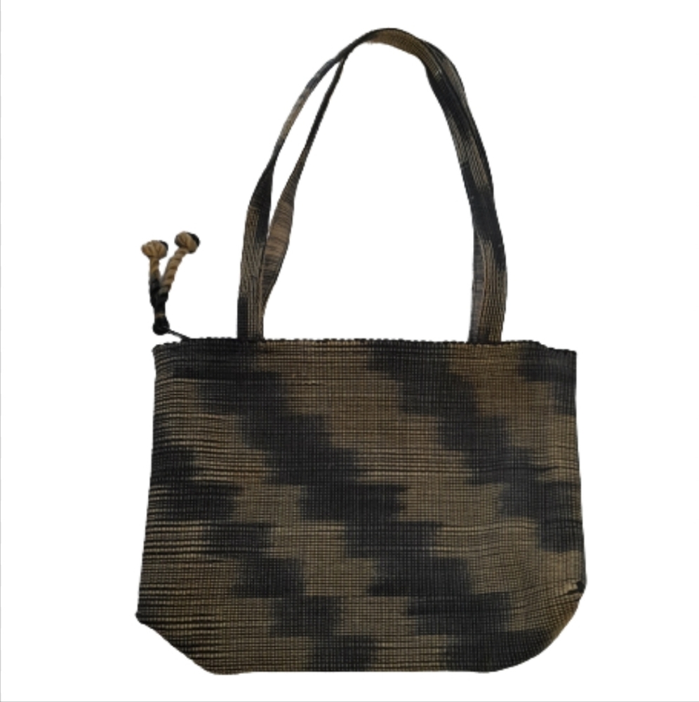 Narda's Ikat Double Handle Zip Handbag Purse Tan Black
